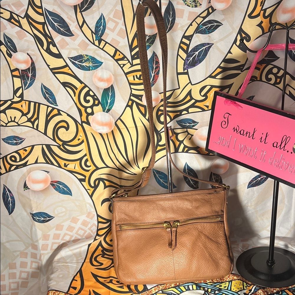 Fossil Light Brown Leather Crossbody Bag
